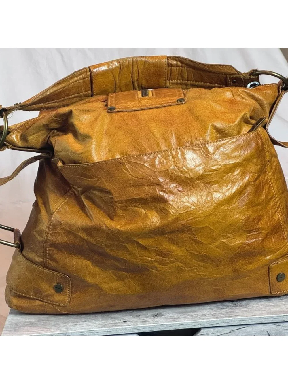 Matt & Nat Cognac Vegan Leather Slouch Hobo Shoulder Bag Multi Pocket Large Tote